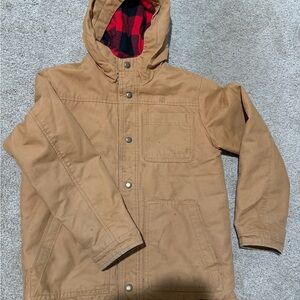 Old Navy Tan Hooded Raincoat with Red Lining